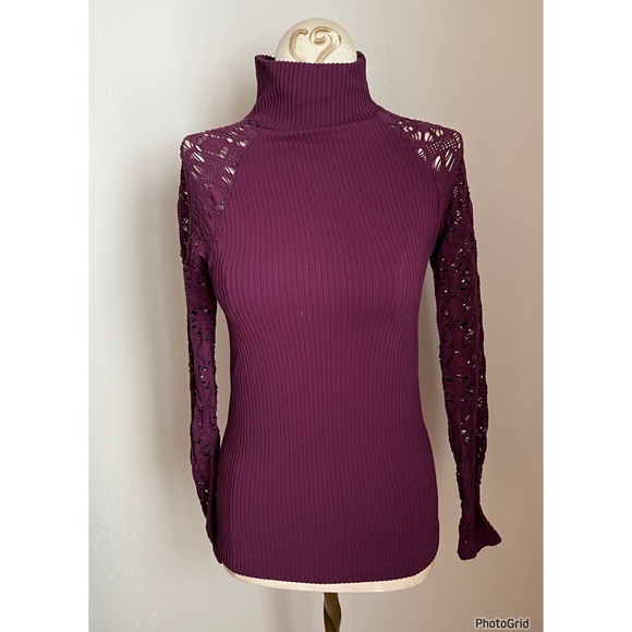 Free People Intimately Lace Sleeve Turtleneck Top M/L - Picture 2 of 3